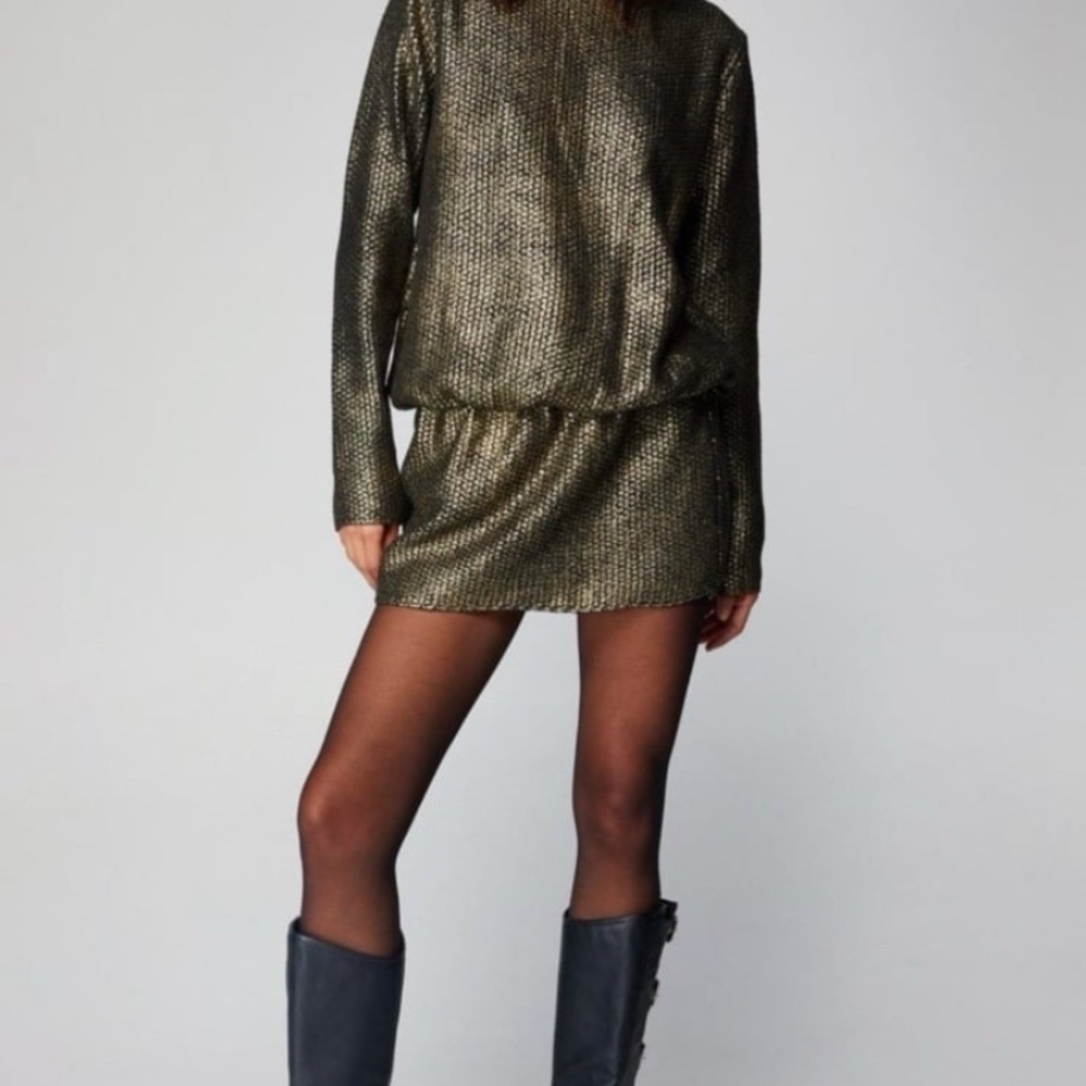 Nasty Gal Metallic Gold Long Sleeve Mini Dress